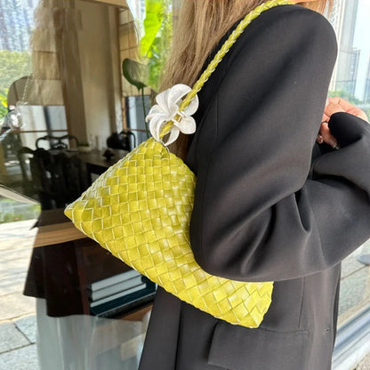 PU Hand-Woven women's Bag, Vegetable Basket Sailboat Bucket bag, Casual Vacation Handbag Shoulder Bag.