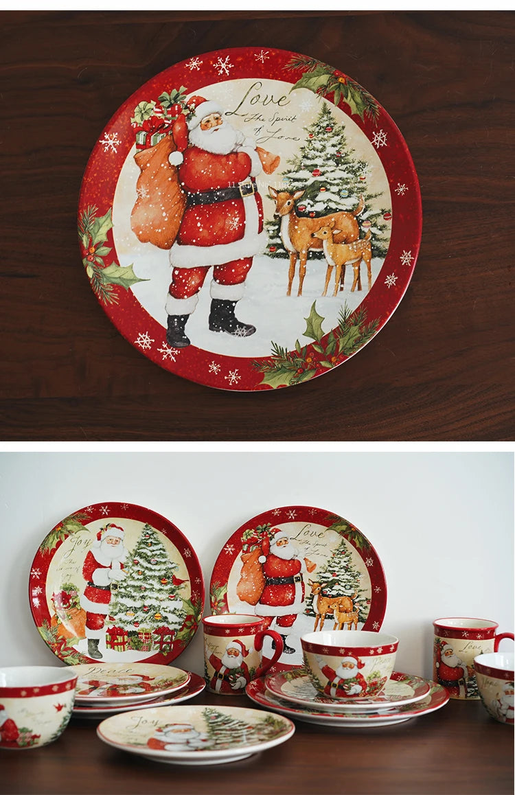 Christmas Themed Ceramic Dinner Plates Tableware Set Underglaze Color Process Coffee Cup Soup Bowl Santa Claus Steak Plate.
