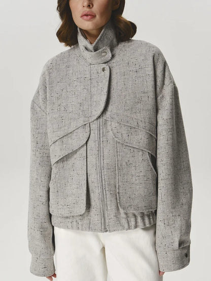 Tossy Autumn Grey Zipper Outwear Jackets Female Solid Loose Patchwork High Waist Cropped Top Coat Streetwear Women's Y2k Jackets