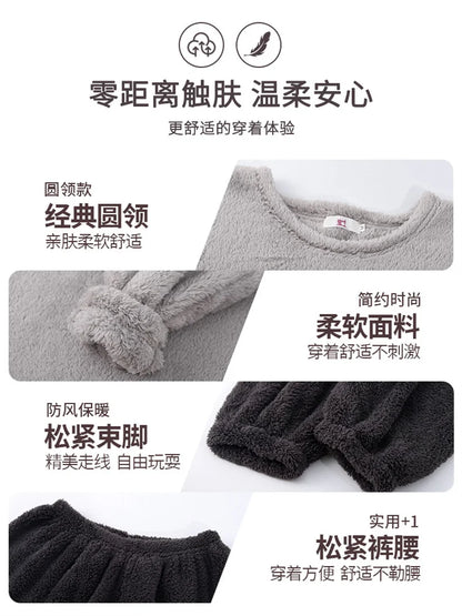 Winter Fleece Women Pajamas Set  Sleepwear Solid Velvet 2 Piece Pant Home Suit Fluffy Casual Warm Flannel Night Wear.