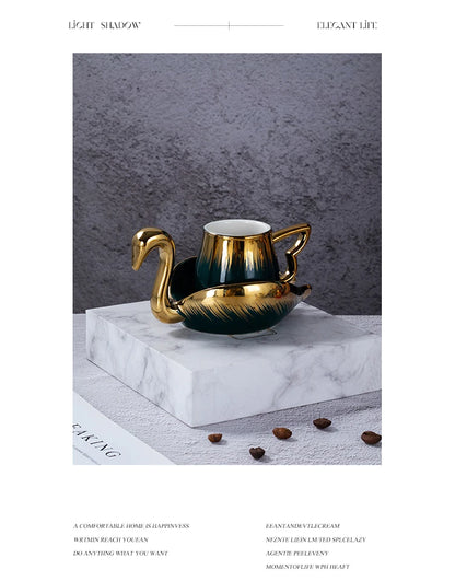 Luxury Ceramic Mug with Saucer European Retro Swan Shape Afternoon Tea Coffee Cup and Saucer Set Home Creative Drinkware Gift.