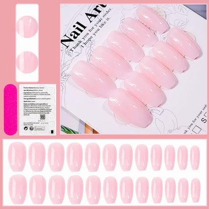 24pcs(+Tools) Pearl Bow Nude Pink Press On Nails White French Fingertips Almond Full Cover Fasle Nails New Year Nail Accessories