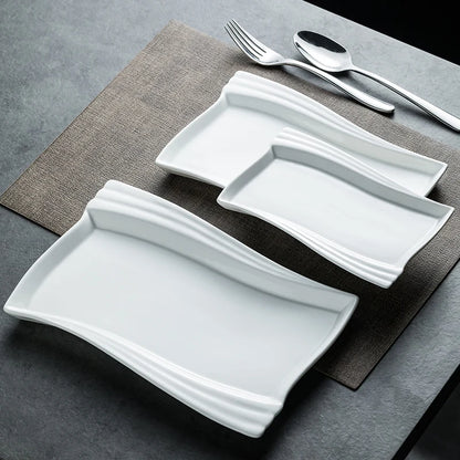 Creative Ceramic White Rectangular Western Food Plate Hotel Restaurant Special Cake Dessert Tableware Household Sushi Set Plate.