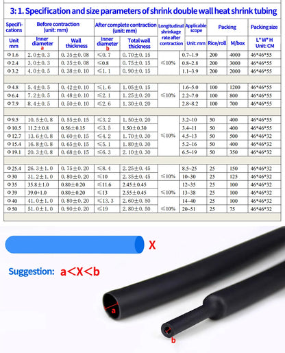 100 Meters/10M Diameter 2.4~25.4mm 3:1 Ratio Adhesive Lined Heat Shrink Tubing Waterproof Wire Wrap Insulated Lined Cable Sleeve.