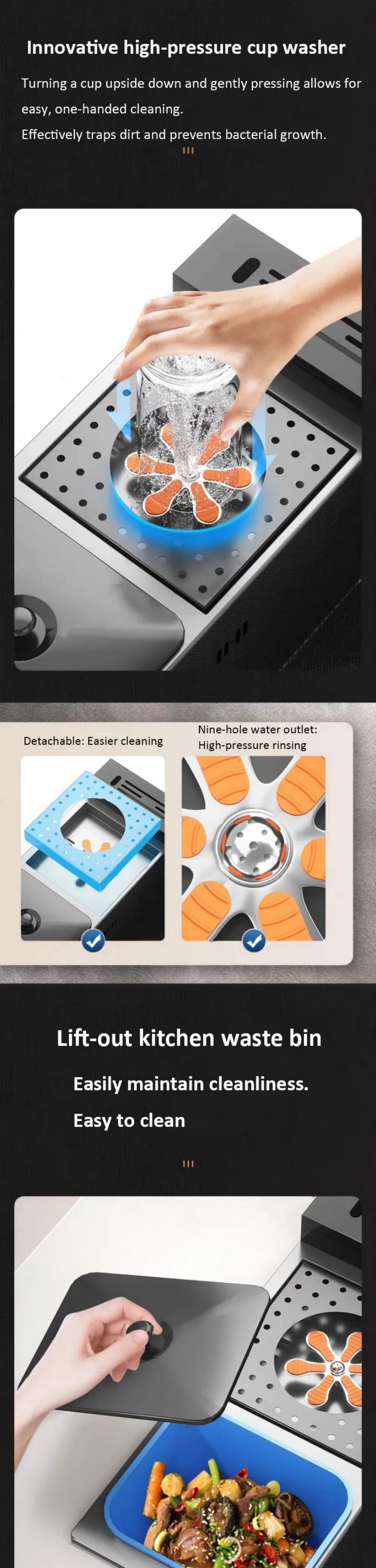 spülbecken küchen new design High-end kitchen sink Knife holder with integrated whale-shaped faucet storage trash can 82*48cm