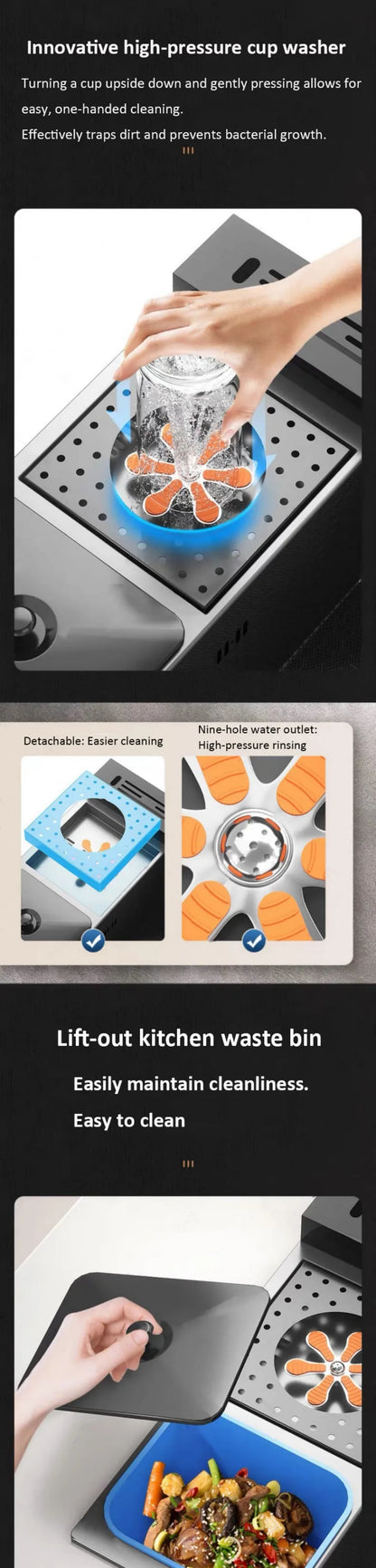 spülbecken küchen new design High-end kitchen sink Knife holder with integrated whale-shaped faucet storage trash can 82*48cm