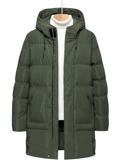 Men'S Heavyweight Winter Coat Windproof Cold Weather Jacket with Full-Length Zipper, Hooded Long Formality, Large Front Pockets.