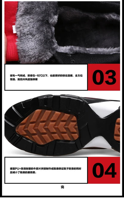 Winter Warm Couple Casual Sneakers Fashion Leather Outdoor Sport Running Tenis Men Non-slip Big Size 48 Trainer Men’s Snow Shoes.