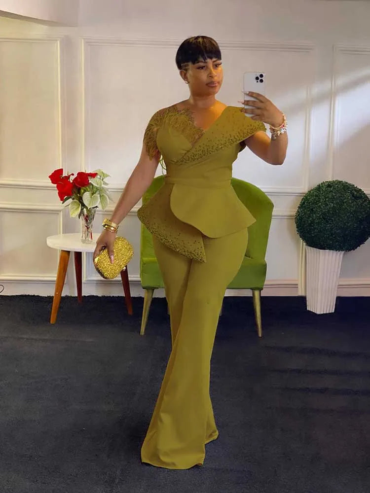 High Waist Strapless Jumpsuit Rivet Collar Lady Evening and Party Tube Top Jumpsuit for Women Elegant Sexy Birthday Jumpsuit.