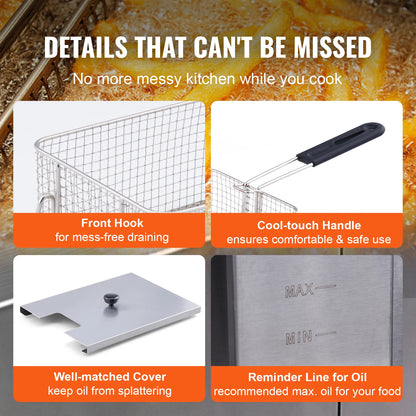 SucceBuy 12L Commercial Electric Deep Fryer w/Dual Tanks 3000W  Stainless Steel Countertop Fryer for Fried Chicken French Fries.