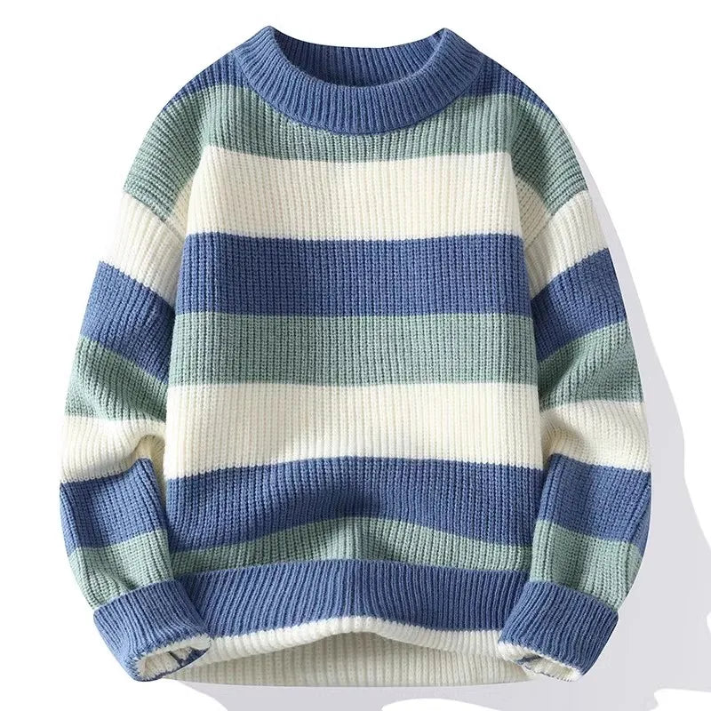 Men's Striped Sweater O-Neck Casual Knit Pullovers Fashion Long Sleeve Knitted Sweater Men Autumn Winter Warm Y2K Knitwear Tops.
