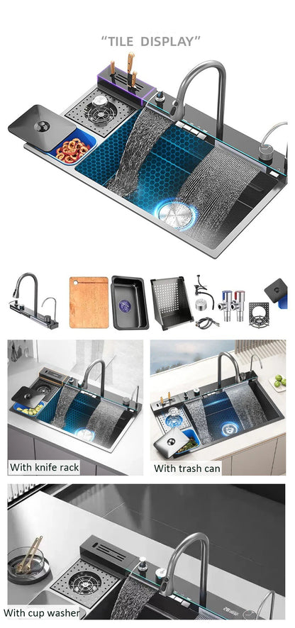 spülbecken küchen new design High-end kitchen sink Knife holder with integrated whale-shaped faucet storage trash can 82*48cm