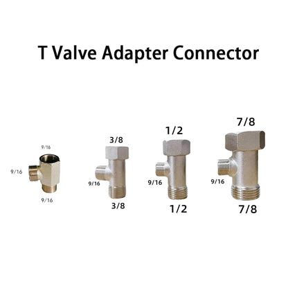 3 Way T Valve Adapter Connector Copper Brass 3/8 1/2 9/16 7/8  for Diverter Bath Toilet Bidet Sprayer Shower Head Water Pipes