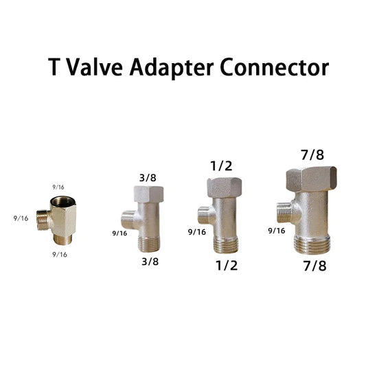 3 Way T Valve Adapter Connector Copper Brass 3/8 1/2 9/16 7/8  for Diverter Bath Toilet Bidet Sprayer Shower Head Water Pipes