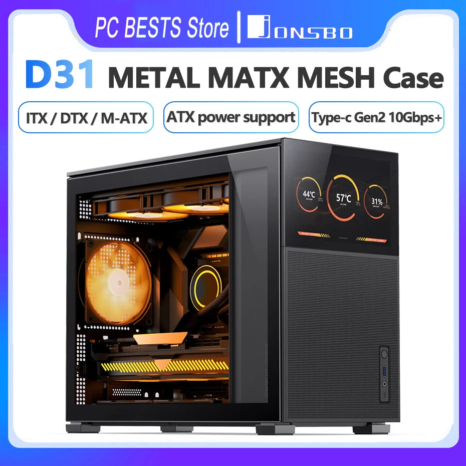 Jonsbo Pinecone D31 Case MATX ITX DTX Small Translucency Sub Screen of Video Games Support ATX Power 360 Cold Exhaust Chassis.