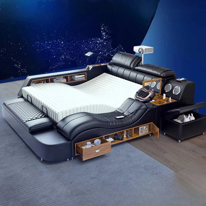 Nordic Multifunktions Doppelbett Seite Von Seite Leder Luxus Kingsize Bett Rahmen Plattform Holz Design Lit Schlafzimmer Set Möbel