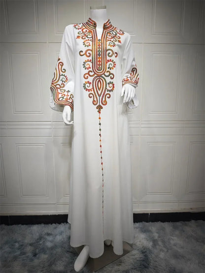 Ramadan Muslimische Damen bestickte lose Abaya-Kleider für Frauen Gala Marokko Dubai Eleganter lässiger Kaftan