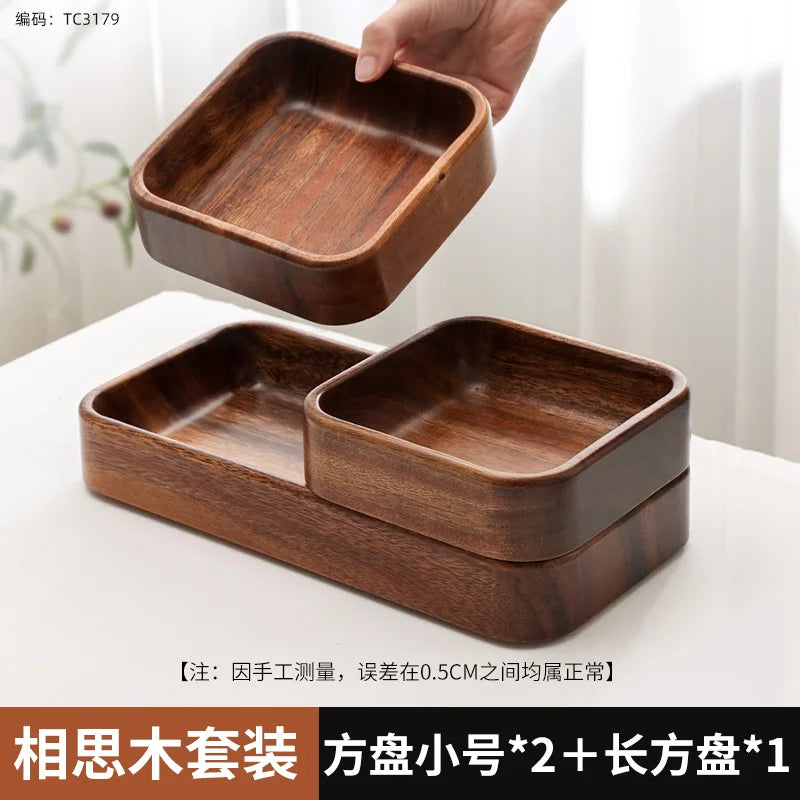 Solid Wood Tray Acacia Wood Premium Kung Fu Tea Small Tray Fruit Snacks Nuts Dessert Plate Desktop Storage Tableware