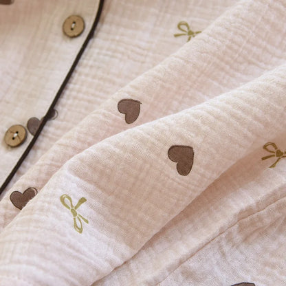 2025 neue Frühjahr/Sommer frauen Pyjama Set 100% Baumwolle Crepe Nette Liebe Langarm Lange Hosen Zwei Stück set Strickjacke Hause Kleidung.