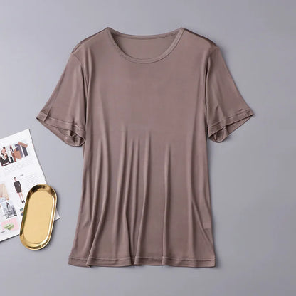 Men's Spring Summer Thin 100% Natural Silk T-shirt Male Elastic Casual Breathable Summer Silk Shirt Tops TB1167