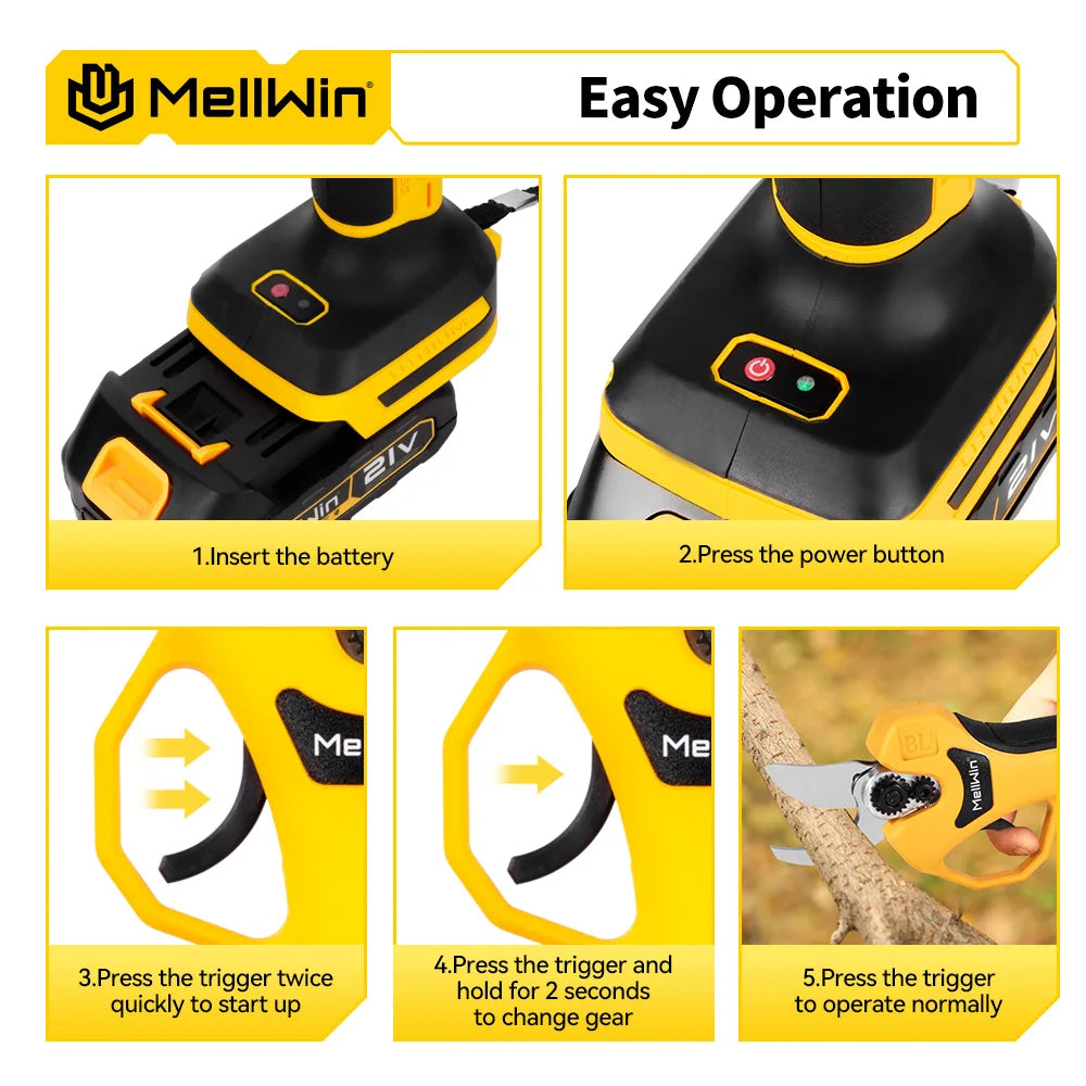 MELLWIN Bürstenlose 30mm Elektrische Pruner Schere Obst Baum Bonsai Cordless Beschneiden Schere Power Werkzeuge Für Makita 18V Batterie pin