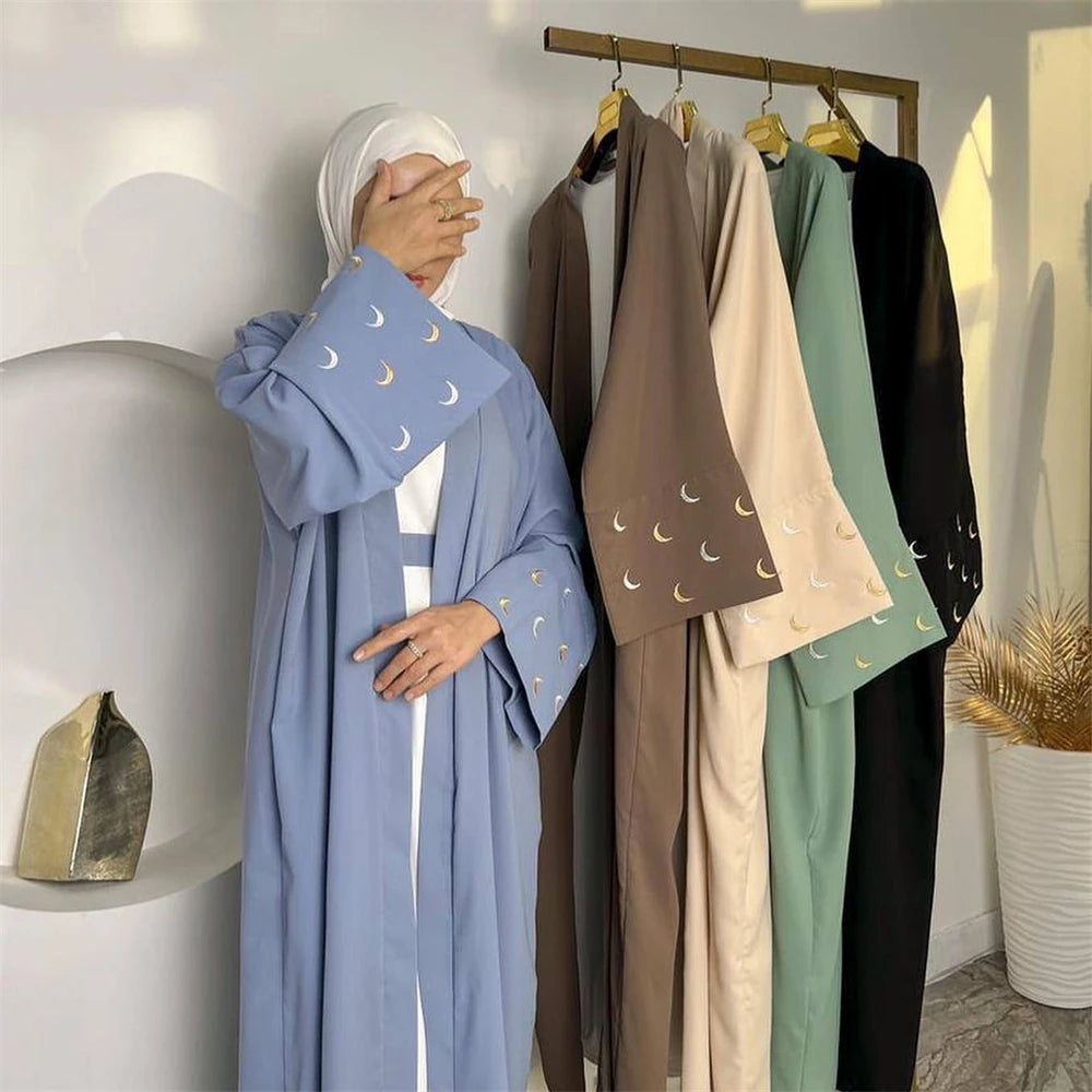 Ramadan Abayas For Women Moon Embroidered Kimono Abaya Dubai Luxury 2025 Islam Muslim Kaftan Modest Dress Kebaya Damen Caftan.