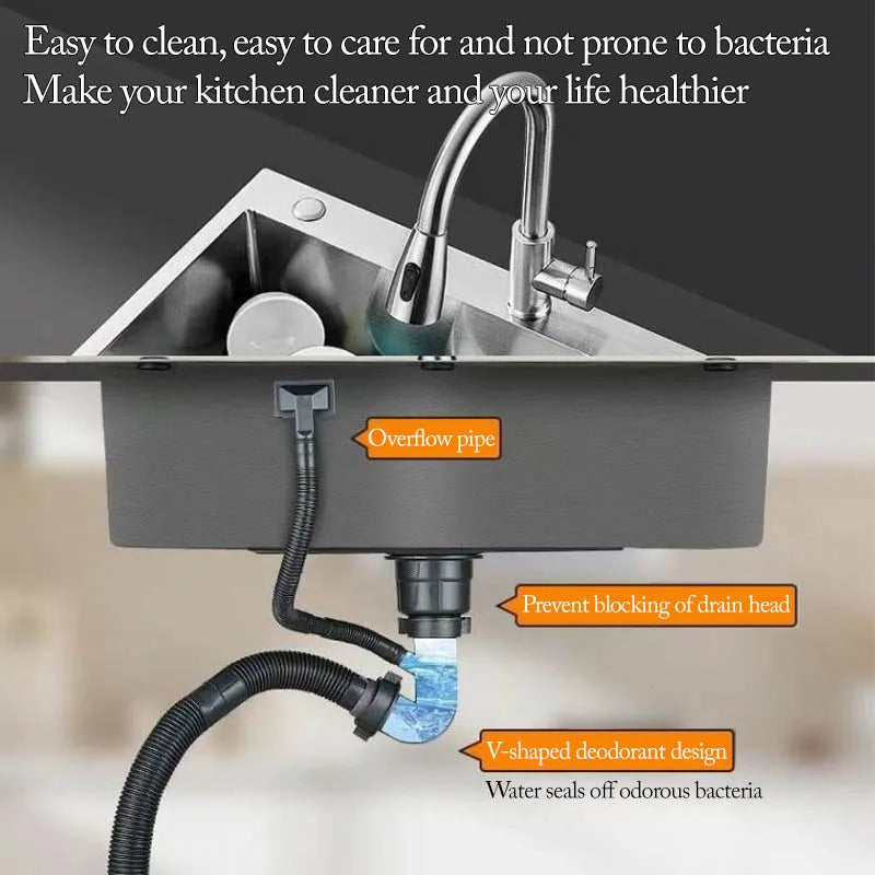 Thickened 304 Stainless Steel Single Sink Kitchen Sink Undermount Dishwashing Trough for Home Improvement