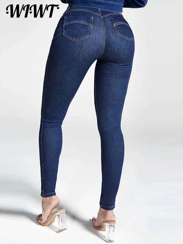 Slim High-waist Jeans Women's Sexy Skinny Pencil Pants Washed Denim Long Trousers 2025 Autumn New Ladies Zipper Streetwear.