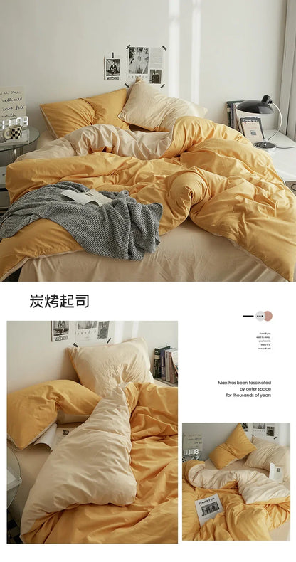 High Quality Solid Color Double Washed Cotton Bedding 4 Pieces Set Student Dormitory Bed Linen Duvet Set Bed Suit