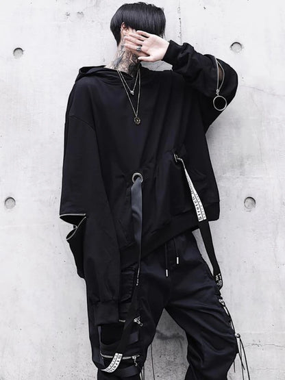 Men's Sets Black Hoodies+Pants Punk Graphic Zipper Hooded Sweatshirts Cargo Pant Men Oversized Loose Streetwear Suits.