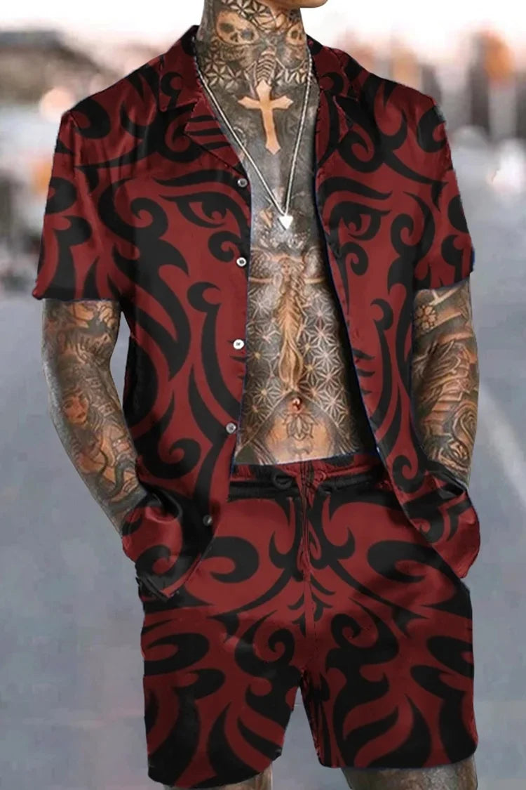 Fashion Men Sets Print Lapel 3D Print Short Sleeve Casual Hawaiian Shirt Beach Shorts 2 Pcs Set Vacation Hawaiian Man Suits.