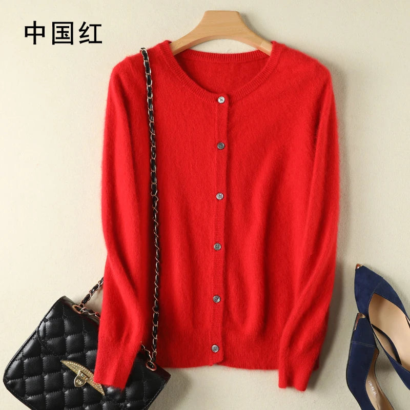 Women Cardigan Large Size Warm Pure Mink Cashmere Sweaters O-neck Loose Coat Female Sweater Ladies' Jacket Solid Knit Cardigans