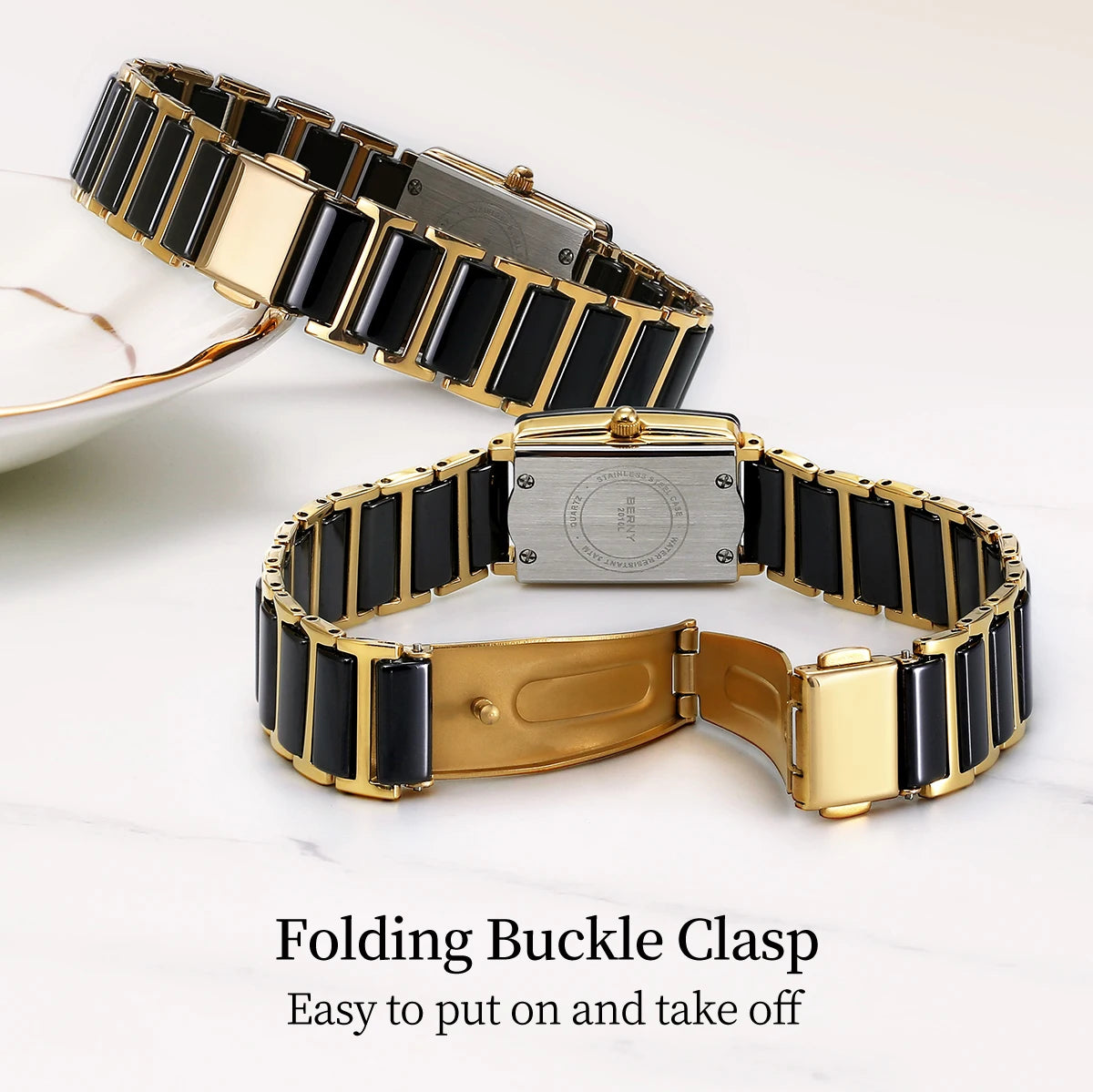 BERNY Ceramics Quartz Women Watch Fashion Rectangle Men/Women Wristwatch Bracelet Luxury Diamon Gold Couple Watches Gift Watches.