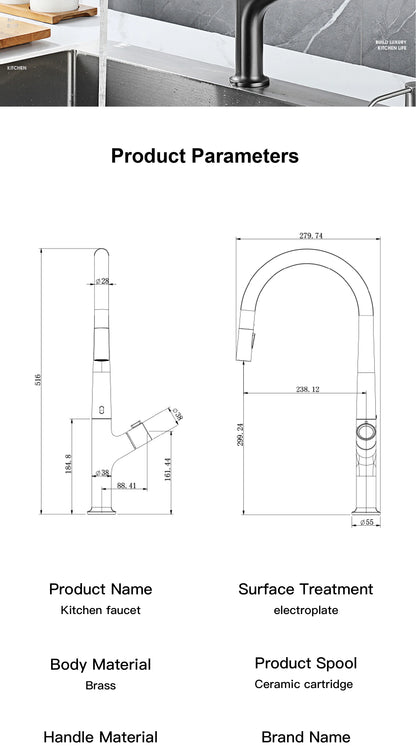 Modern style gun gray pull-out kitchen faucet with 1 handle for hot&cold water intelligent sensing and 2 functions for sink Tap