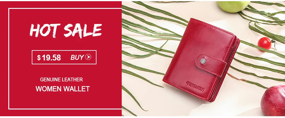 Contact'S Genuine Leather Wallets Women Men Wallet Short Small RFID Blocking Card Holder Wallets Ladies Red Coin Purse