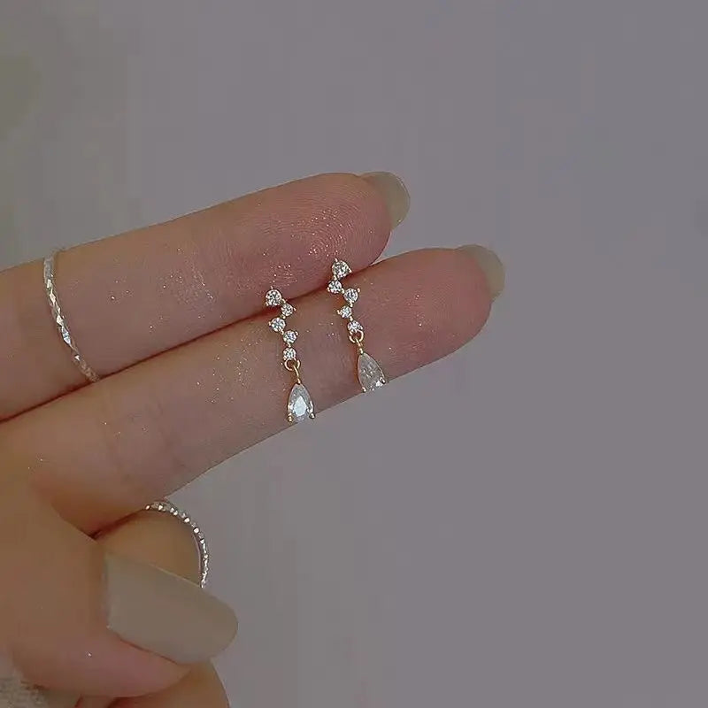 Korean Cute Ear Piercing Water Drop Earrings for Women Crystal Short Tassel Hypoallergenic Female Earrings Party Jewelry Brincos