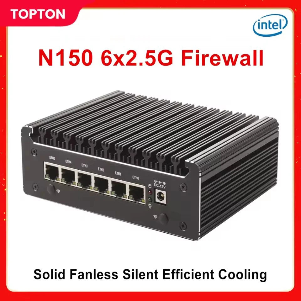 Intel N150 7505 6305 6 Lans i226-V 2.5G Firewall Soft Router DDR4 NVMe 1*COM Type-C pfSense OPNsense Fanless Mini PC Computer.