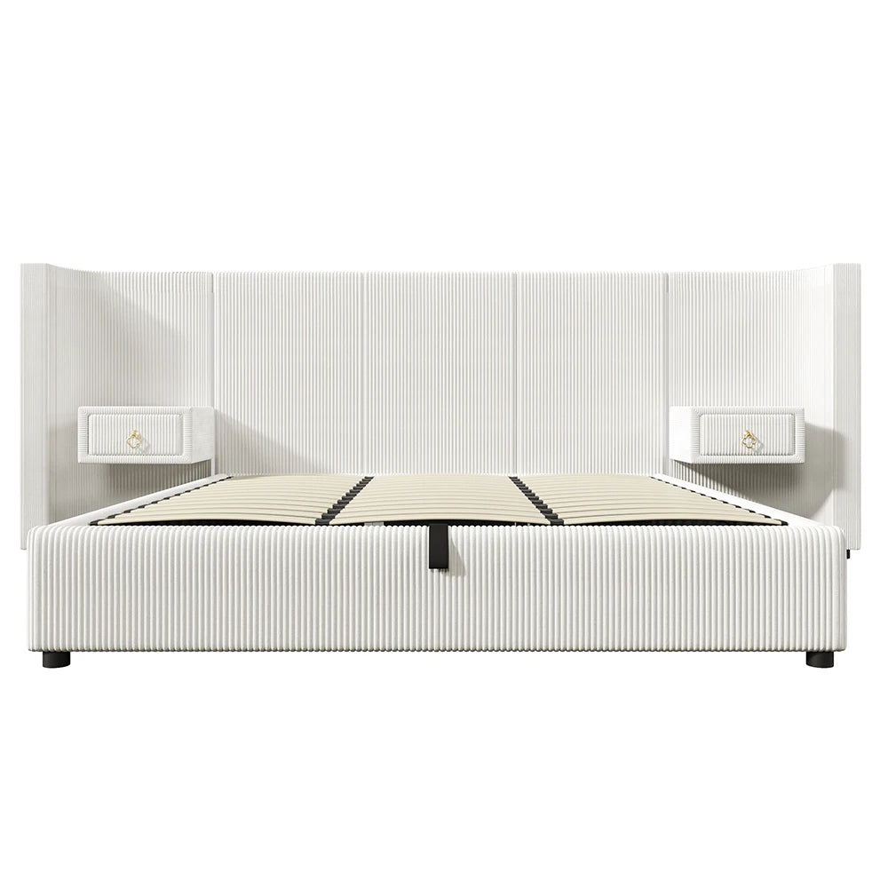 KOMHTOM Polsterbett 180x200cm, Samt mit, LED-Leiste, hydraulischem Stauraum, 2 Schubladen und USB+TYPE-C Anschluss