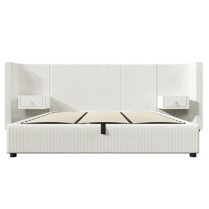 KOMHTOM Polsterbett 180x200cm, Samt mit, LED-Leiste, hydraulischem Stauraum, 2 Schubladen und USB+TYPE-C Anschluss