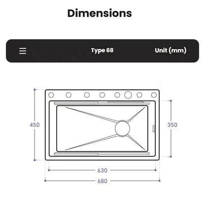 Household Intelligent Stainless Steel Kitchen Sink Digital Display Waterfall Wash Dish Basin Honeycomb Emboss Large Single Slot