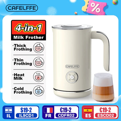 Cafelffe 4in1 Electric Milk Frother Frothing Foamer Chocolate Mixer Cold/Hot Latte Cappuccino Automatic foam milk heater Warmer.