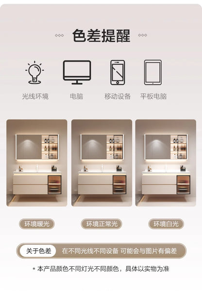 Cremefarbener Wind-Badezimmerschrank, integriertes Waschbecken aus Keramik, WC-Waschbecken-Kombination