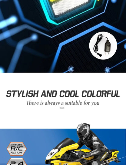 1/ 10 2.4G High Speed Remote Control RC Stunt Motorbike  drift Car 30mins Drive Racing Motorbike RC Motorcycle Toy model.