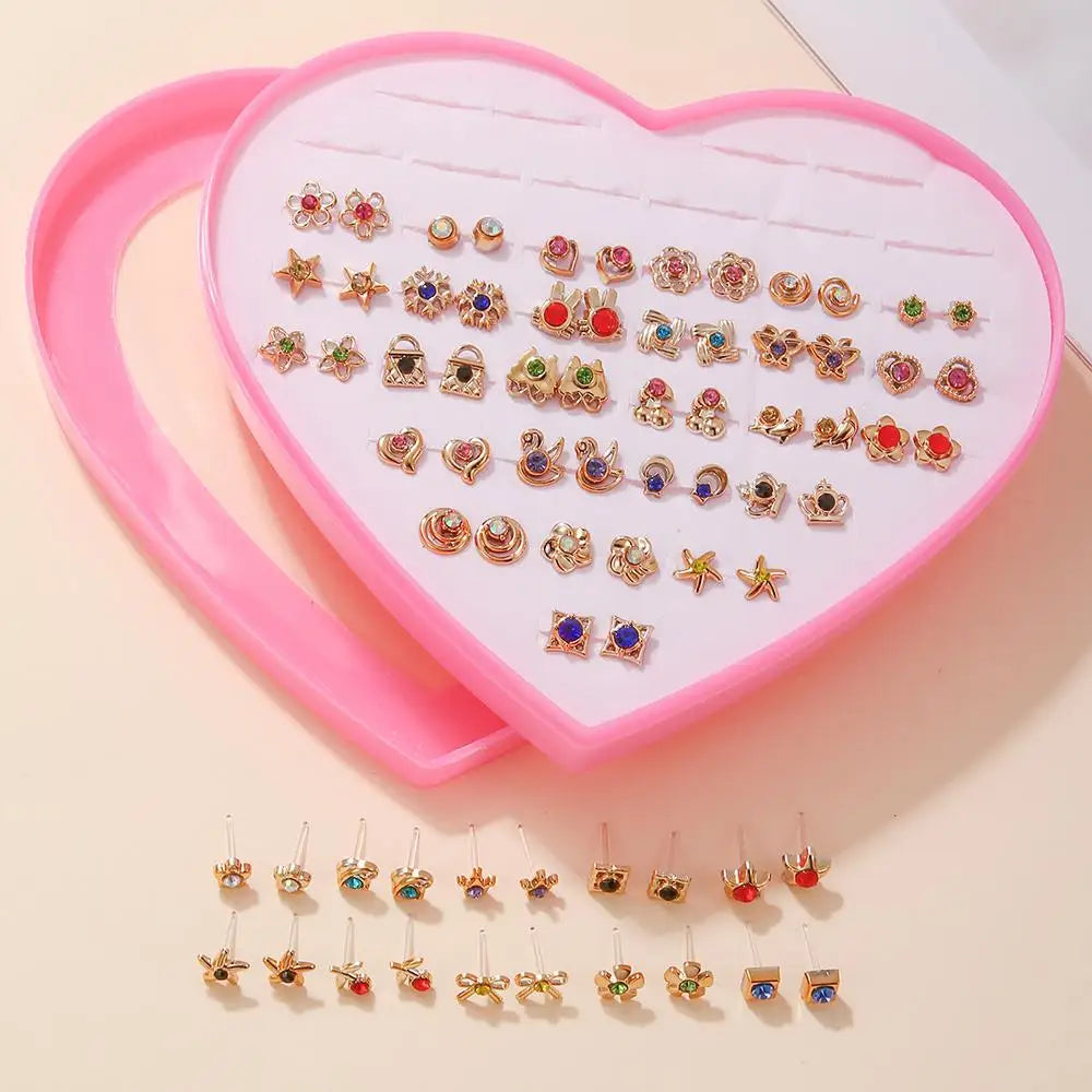 Multicolor 36Pairs Cartoon Hypoallergenic Plastic Stud Earrings Set For Women Girl Cute Animal Flower Ear Wedding Gifts Jewelry.