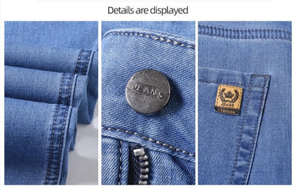 Men's Ice Silk Jeans Summer New Lyocell Thin Business Casual Denim Pants Classic All Match Slim Fit Straight Elastic Jean Male.