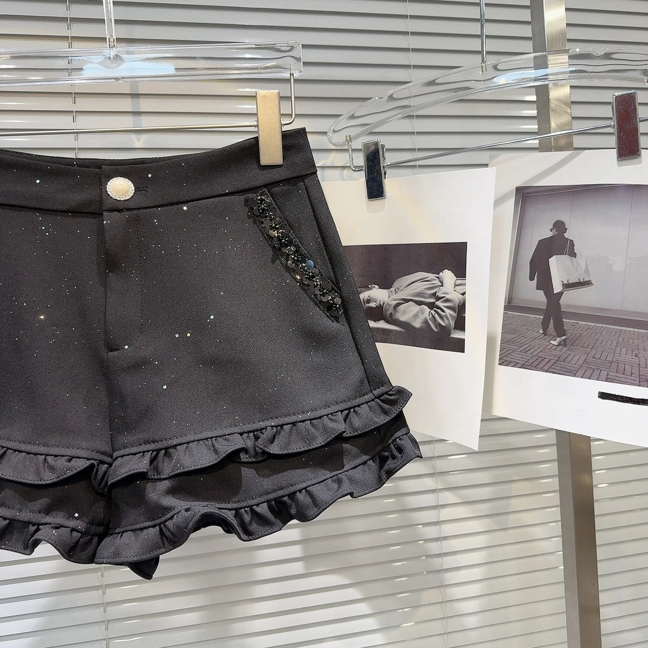 2025 Summer Clothes New Fashion Sequined Beaded Fungus Edge Pants Three-point Shorts Sweet Girls Temperament Short Pants Women.