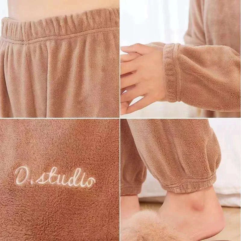 Damen-Pyjama-Set aus Korallensamt, verdickt, warm, Homewear, Herbst-Winter, Umstands-Loungewear, weiche Nachtwäsche, Geschenk für neue Mütter