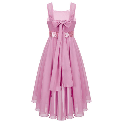 Kinder Blumenmädchenkleid Ärmellos Pailletten Hi-Low-Saum Abendkleid Elegantes Chiffon Prinzessin Geburtstag Formales Hochzeitskleid