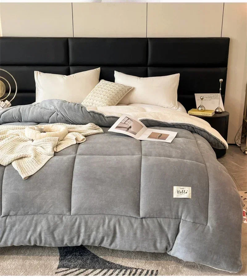Winter Quilt Blanket Double Sided Velvet Lamb Cashmere Double Bed Quilts King Queen Full Size Bed Duvet Thicken Comforter Core.