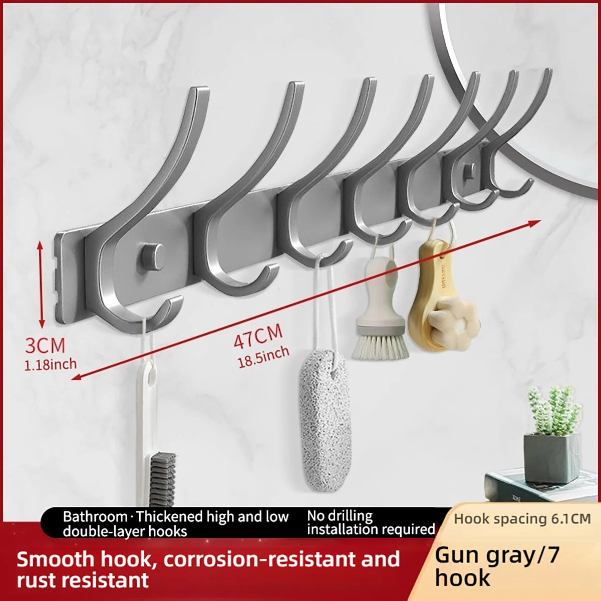 Space Aluminium-Badezimmerhaken hinter der Tür, hohllose Badezimmerhaken, Schlafzimmeraufbewahrung, Wandaufhängerhaken